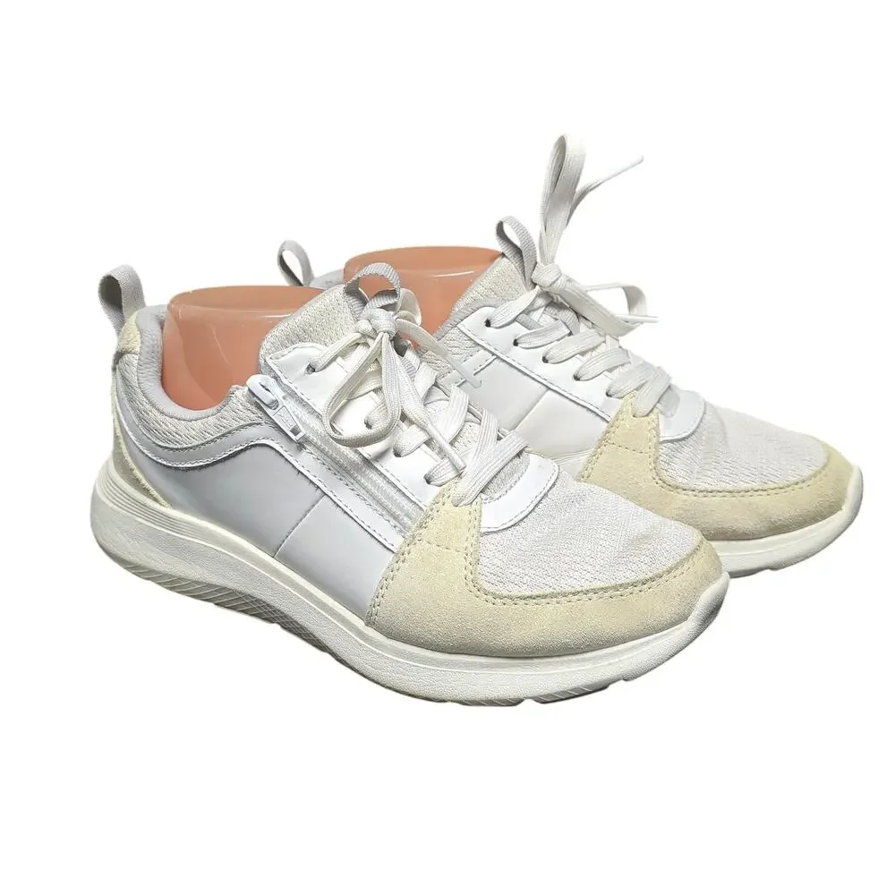 Vionic Athena Leather Lace-Up Side Zip Slip on Sneaker Shoe